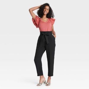 Women's High-Rise Paperbag Ankle Pants